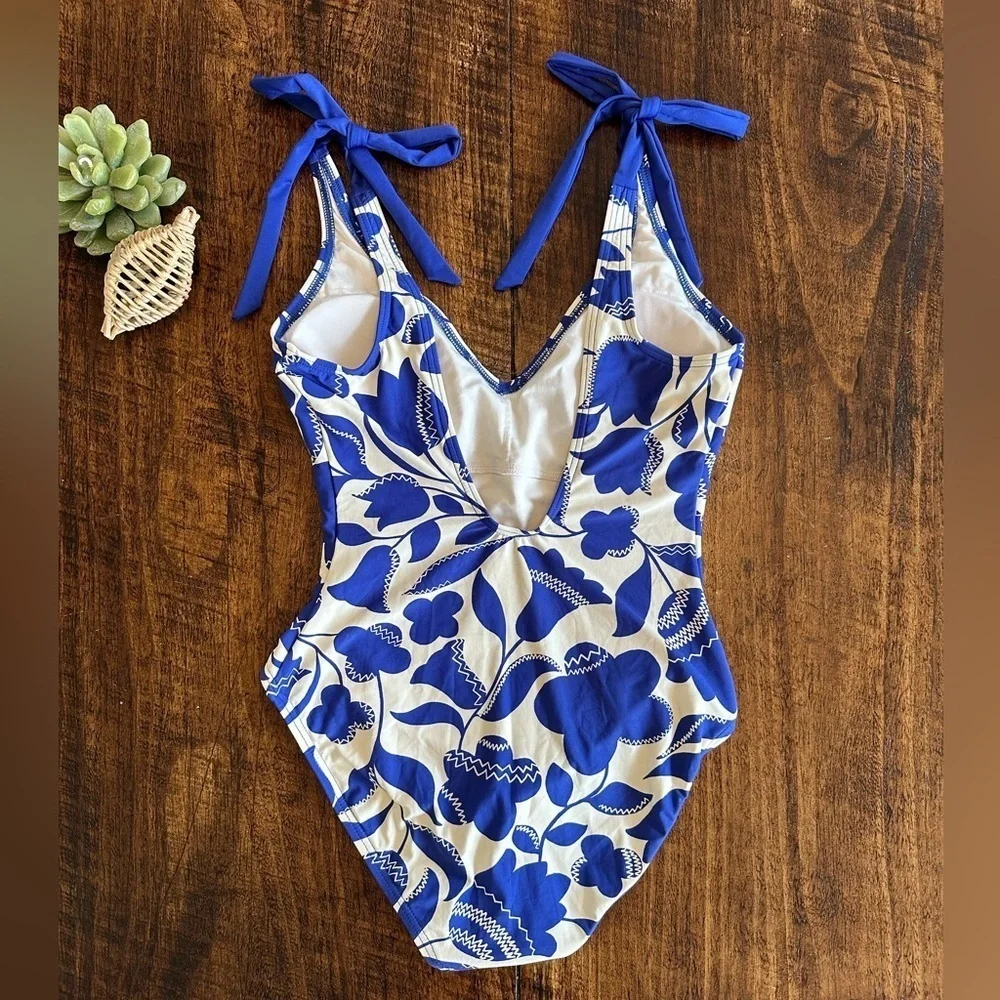 Kate Spade | Zigzag Floral Bow-Strap V-Neck One-Piece Swimsuit